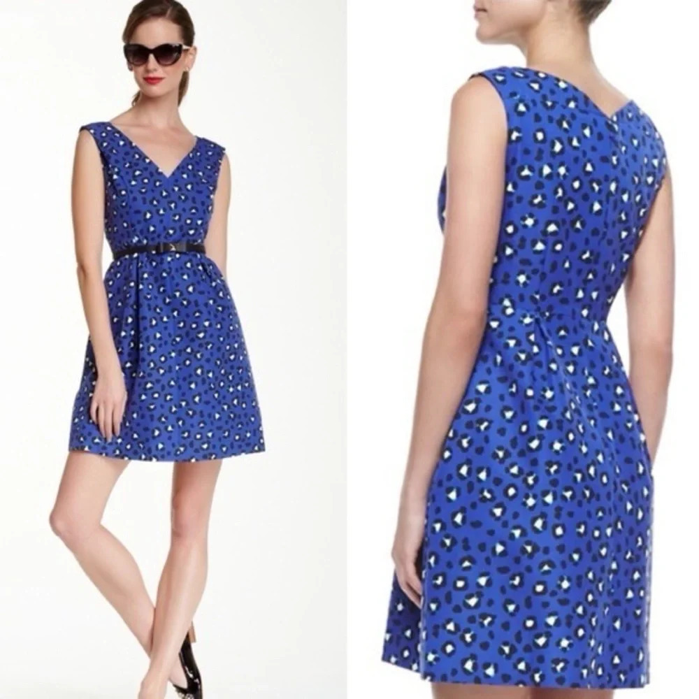 Kate Spade New York Cyber Cheetah Dawson Dress Sleeveless Silk Blend In Blue 0